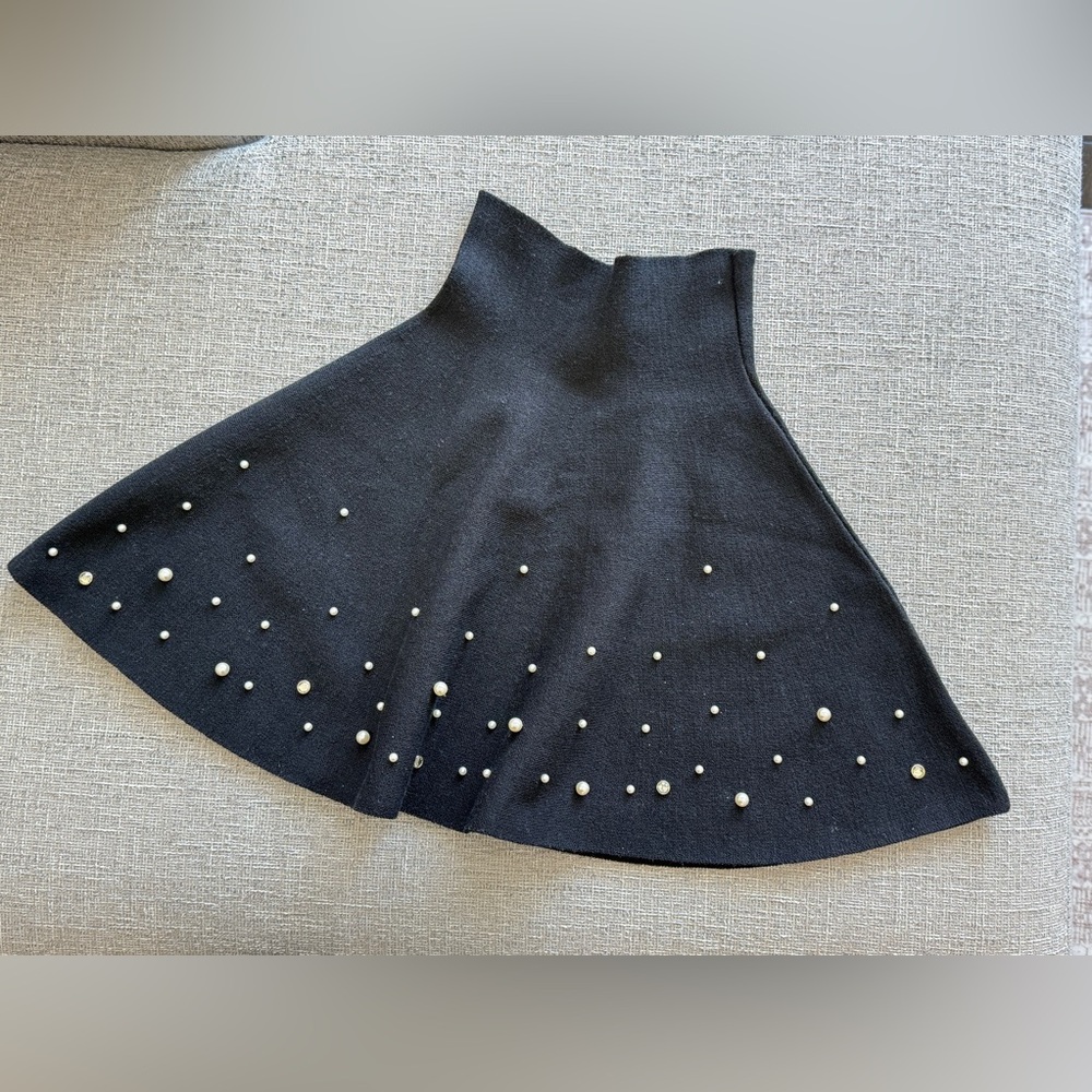 Elegant Black Skirt with Pearl Accents